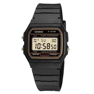 Casio นาฬิกาข้อมือดิจิทัล LED ทรงสี่เหลี่ยม F-91W พร้อมสายเรซิน คุณภาพสูง และนาฬิกาจับเวลาแบ็คไลท์ สําหรับผู้ชาย