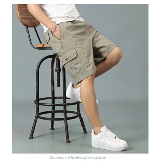 กางเกงขาสั้นผ้าฝ้าย ห้าสี ขนาดใหญ่(L-5XL) ลำลองหลวม กระเป๋าซิป การออกแบบกระเป๋าหลายกางเกง