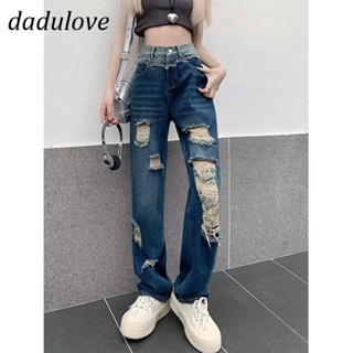 DaDulove💕 New American Ins Retro Raw Edge Ripped Jeans Niche High Waist Straight Pants Large Size Trousers