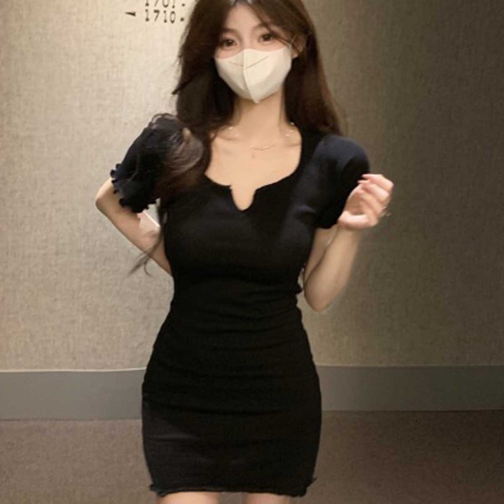 ชุดมินิเดรสเเฟชั่นของผู้หญิงสไตล์เกาหลีเรียบง่ายใส่สบาย-เดรสสำหรับผู้หญิง