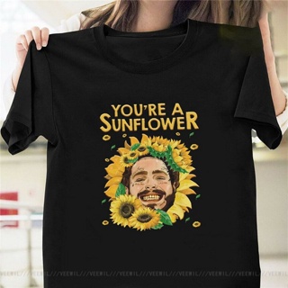  เสื้อยืด T-shirt  กระหน่ํา เสื้อยืดลําลอง แขนสั้น พิมพ์ลาย Youre A Sun Flower Post Malone American Rapper สีดํา แฟชั่น