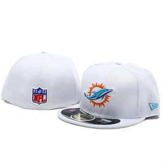 Nfl_ Miami Dolphins Fitted Hat 59fifty ผู้ชาย ผู้หญิง หมวกปิดเต็มรูปแบบ หมวกกีฬา