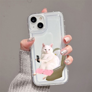 ลูกแมวสีขาว ถุงลมนิรภัย เคสไอโฟน TPU Compatible for iPhone 11 14 13 12 Pro Max 7 8 SE XR 11Pro 14 Plus X XS Max 2020