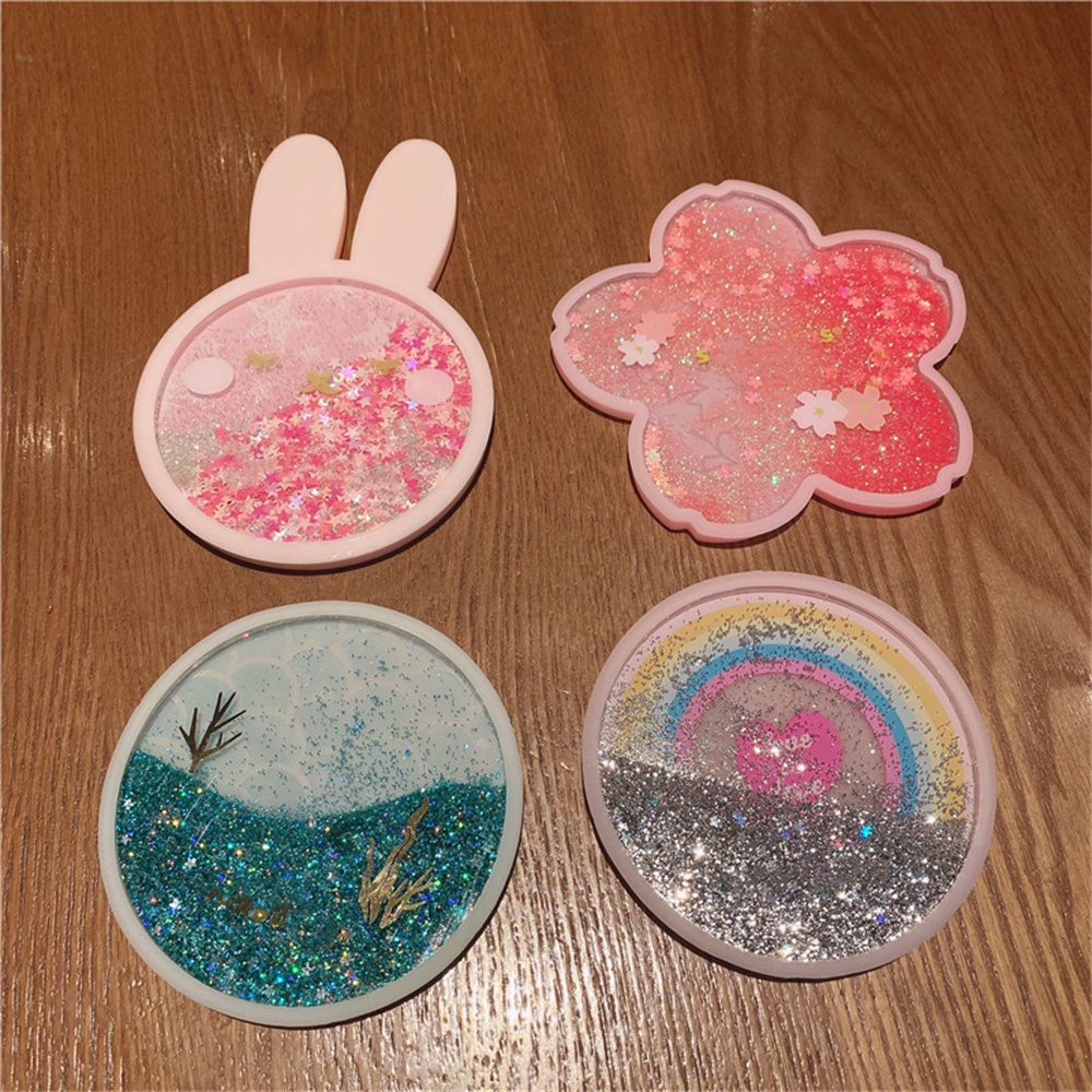 ที่รองแก้วอะคริลิค-pvc-rabbit-quicksand-coaster-ocean-fish-scale-coaster-insulation-pad-water-coaster-flower