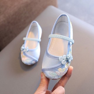 รองเท้า ปักลาย สไตล์จีนโบราณ สีขาว สําหรับเด็กผู้หญิง