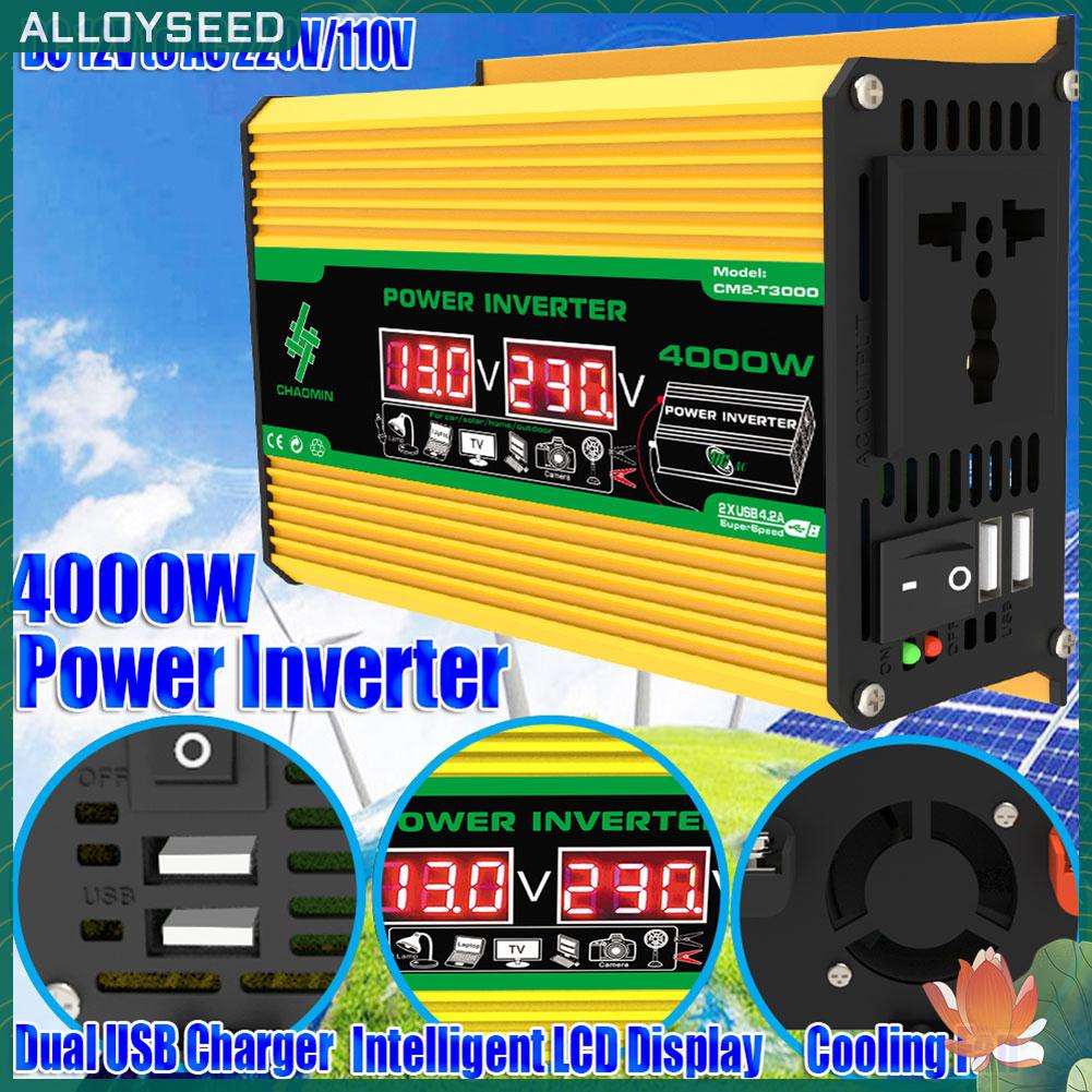 เมล็ดพันธุ์อัลลอย-คุณภาพสูง-ตัวแปลงไฟ-12v-เป็น-220v-110v-อินเวอร์เตอร์รถยนต์-4000w-usb-คู่-led-แรงดันไฟฟ้า-dis-au