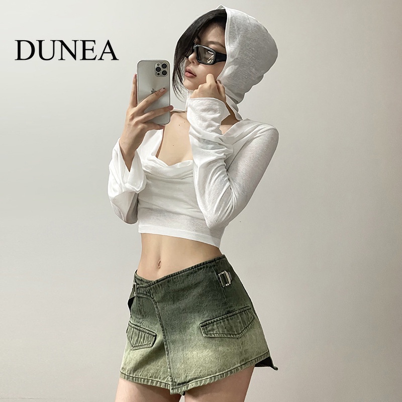 dunea-เสื้อฮู้ดดี้-จับจีบ-สีพื้น-เซ็กซี่-สําหรับผู้หญิง