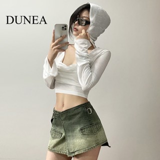 Dunea เสื้อฮู้ดดี้ จับจีบ สีพื้น เซ็กซี่ สําหรับผู้หญิง