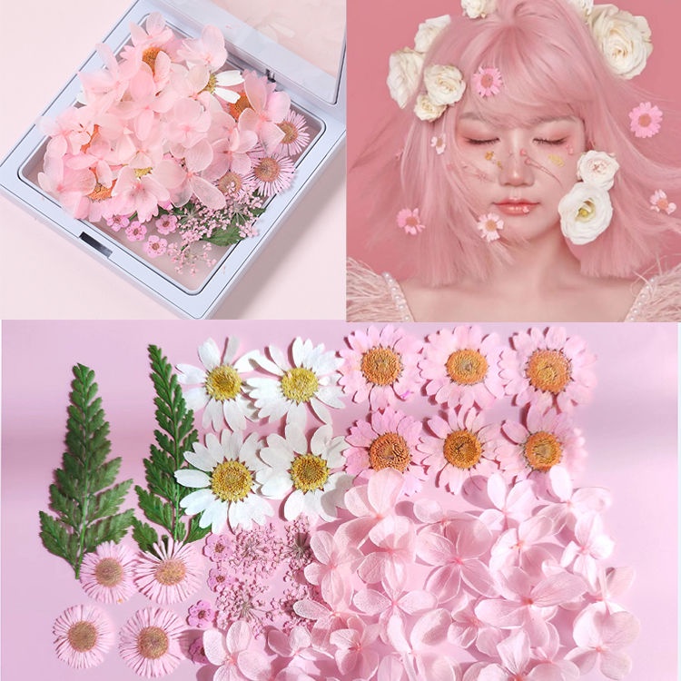 mori-makeup-decals-face-stickers-dried-flowers-bride-decoration-stage-styling-flowers-daisies-real-flowers