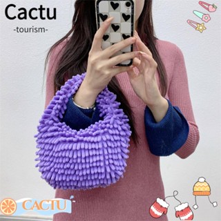 Cactu กระเป๋าถือ แต่งขนเฟอร์เทียม แต่งซิป ทรงสี่เหลี่ยม สีแคนดี้ สําหรับผู้หญิง