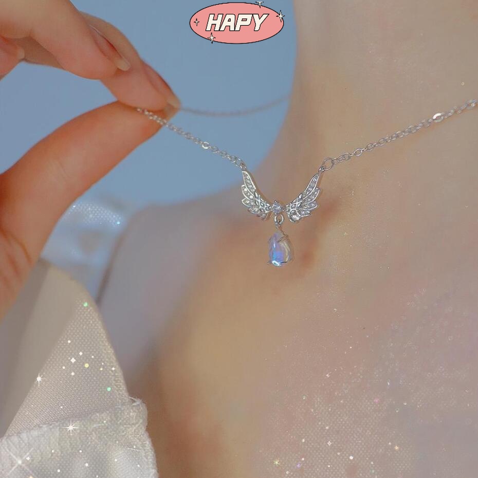 hapy-จำกัดเวลา-จำนวนจำกัด-angel-wings-moonstone-pendant-necklace-สำหรับผู้หญิงน้ำหนักเบาและหรูหราเฉพาะกลุ่ม-design-feelings-โซ่ไหปลาร้าพรีเมี่ยม-เครื่องประดับร้อยชิ้นที่ละเอียดอ่อน