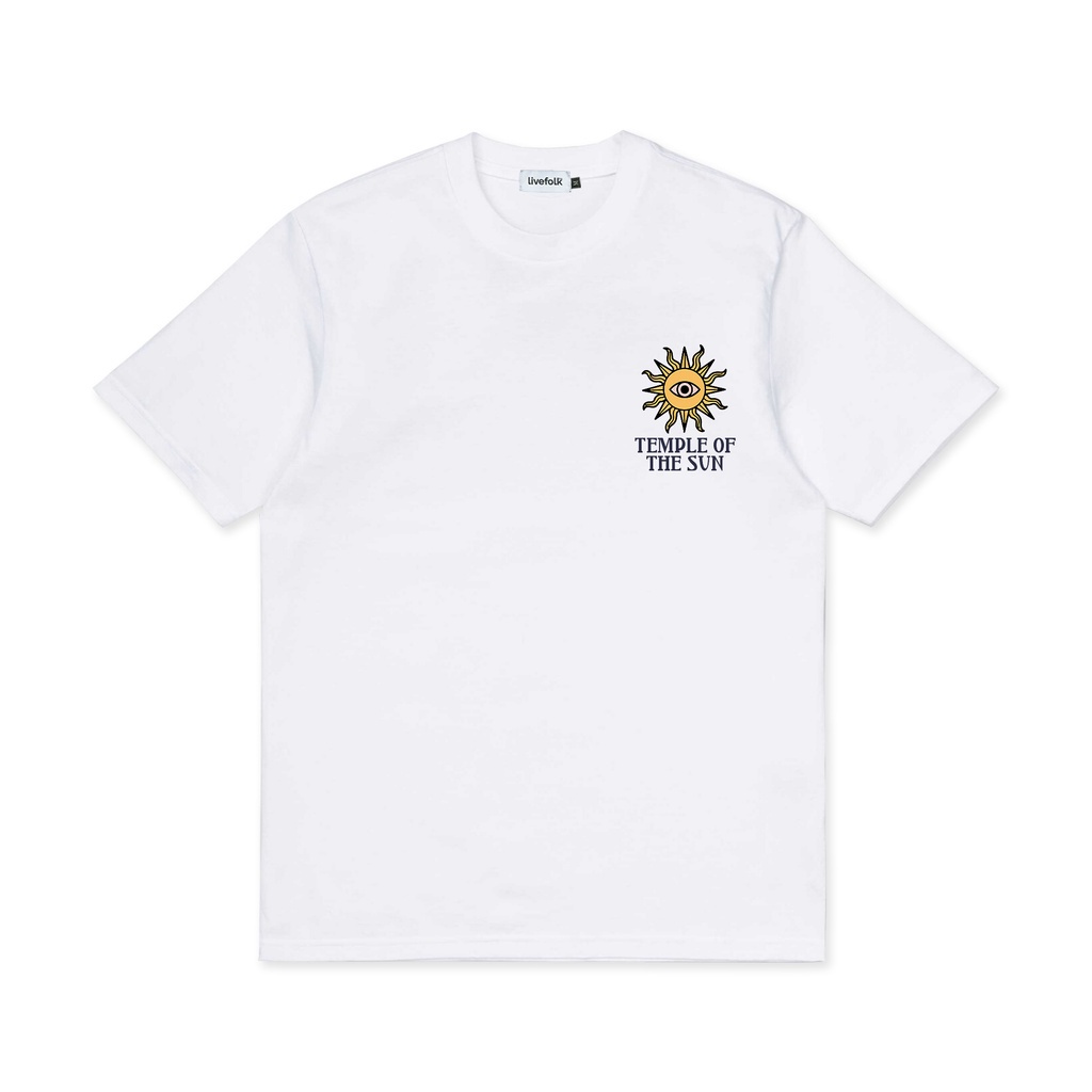 เสื้อยืดผ้าฝ้ายพิมพ์ลายlivefolk-temple-white-t-shirt