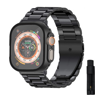 เคส พร้อมสายโลหะ สําหรับ Apple Watch Ultra 49 มม. Band กระจกนิรภัย ป้องกันหน้าจอ สําหรับ iWatch SE 8 7 Strap Correa 45 มม.