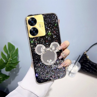Ready Stock 2023 New Offer Phone Case Realme C55 NFC / Realme 10T 5G เคส Casing Star Sequins with Minnie Mirror Bracket Silicone Cute and Shiny Soft Case for RealmeC55 Phone Cover เคสโทรศัพท