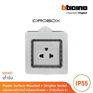 BTicino ชุดกล่องกันน้ำ+เต้ารับเดี่ยว 2ช่อง สีเทา Idrobox Surface Mounted Housing +Simplex Socket Grey| 25502+AM5025TWT