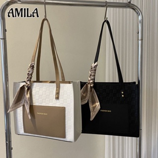 AMILA  กระเป๋าโท้ทเรียบง่ายแฟชั่นความจุขนาดใหญ่ไหล่สีตัดกัน