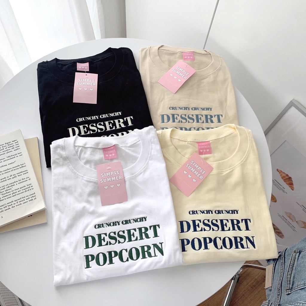 s259-เสื้อยืด-oversize-ผ้าคอตตอน-สไตล์-minimal-ปัก-dessert-popcorn