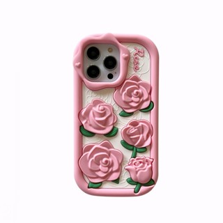 เคสโทรศัพท์มือถือ ซิลิโคนนิ่ม ลายดอกกุหลาบ 3D สําหรับ iPhone 14 13 12 Pro MAX 11