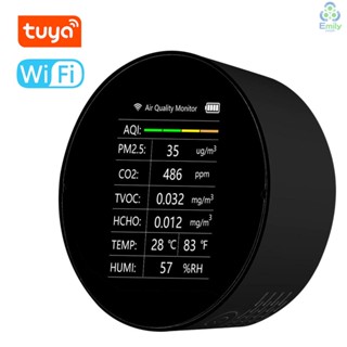 Tuya เครื่องตรวจจับคุณภาพอากาศ WiFi 7 In 1 PM2.5 TVOC CO2 HCHO อุณหภูมิความชื้น AQI อเนกประสงค์ สําหรับบ้าน ออฟฟิศ รถยนต์ [19][มาใหม่]