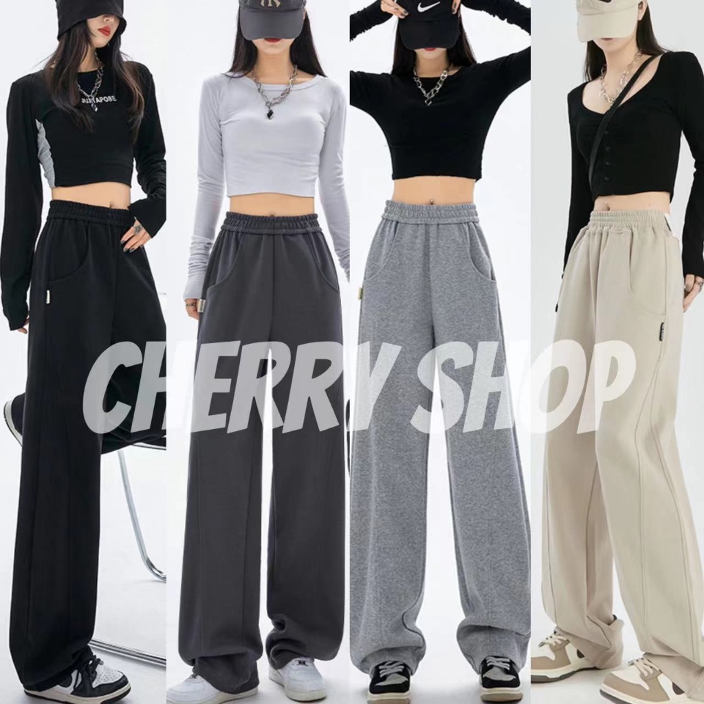 cherryshop-พร้อมส่ง-กางเกงลำลอง-กางเกงกีฬาขากว้างย้อนยุคอเมริกันผู้หญิงฮิปฮอปกางเกงลำลอง