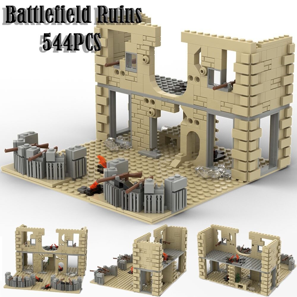 MOC House Ruin Scene Building Blocks Military SWAT Solider Figures Base ...