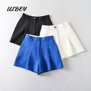 Uibey กางเกงขาสั้น เอวสูง สีพื้น พับได้ อเนกประสงค์ 1027