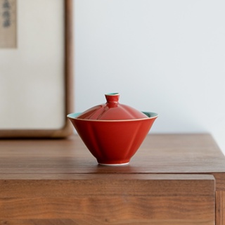 [A015] ชุดถ้วยชาเซรามิค สีแดง สไตล์จีน เรียบง่าย สําหรับครัวเรือน [A015]