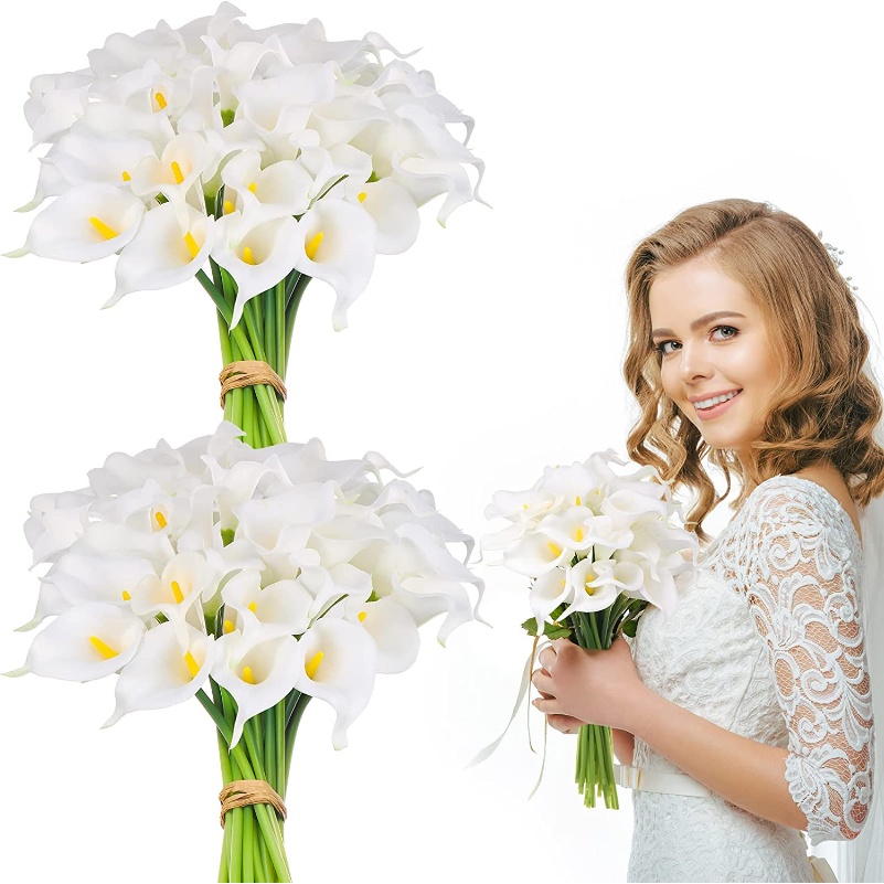 ช่อดอกลิลลี่ปลอม-ยางพารา-สีขาว-สําหรับตกแต่งบ้าน-งานแต่งงาน-ปาร์ตี้-10-ชิ้น