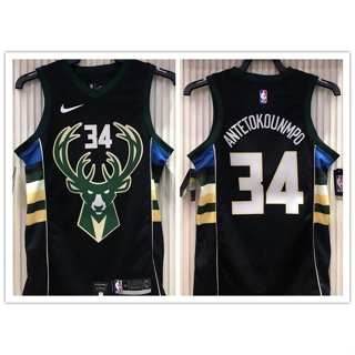 เสื้อกีฬาบาสเก็ตบอล nba Milwaukee Bucks No.34 Antetokounmpo สีดํา 2021 805568