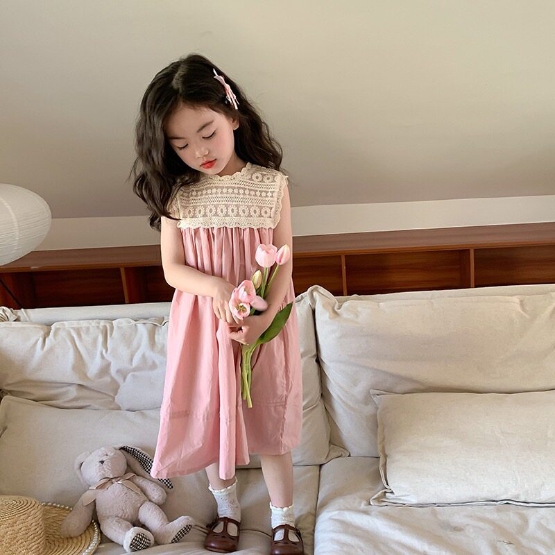 pretty-baby-พร้อมส่ง-ชุดเดรสเด็กหญิง-ชุดเเขนกุดเด็กผู้หญิง-ชุดเเฟชั่นสำหรับเด็กผู้หญิง-821