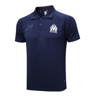 เสื้อโปโลแขนสั้นลําลอง คอปก ลายทีม Marseille jersey สีกรมท่า สไตล์สตรีท สําหรับผู้ชาย