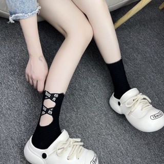 Letter cross-ribbon socks spring and summer online celebrities with the same cotton personality tide card tube stockings European fashionable socks women