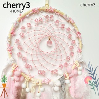 CHERRY3 โมบายดักจับฝัน ประดับขนนก สีชมพู สําหรับแขวนตกแต่งผนังบ้าน สํานักงาน ของขวัญ