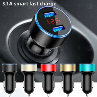 3.1A Dual USB Car Charger 2 Port LCD แสดงผล 12-24V ช่องเสียบที่จุดบุหรี่ Fast Car Charger