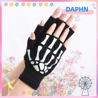 Daphs ถุงมือถักนิตติ้ง ถุงมือครึ่งนิ้ว อบอุ่น ฮาโลวีน กันลื่น ขี่จักรยาน สําหรับผู้ชาย ผู้หญิง 2 คู่