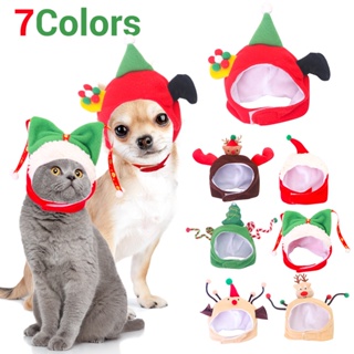 หมวกคริสต์มาสและผ้ากันเปื้อนซานต้า แต่งตัวแมว แต่งตัวสุนัข เสื้อผ้าสัตว์เลี้ยง ชุดเทศกาล