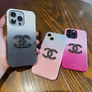 เคส iphone 14 เคสโทรศัพท์มือถือ ลายหนังจระเข้ ไล่โทนสี สีดํา สําหรับ iPhone 14 14pro 12 12pro 11 13pro 14 promax