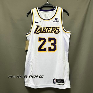 【คุณภาพสูง】ใหม่ ของแท้ NBA Los Angeles Lakers สําหรับผู้ชาย #23 เสื้อกีฬาแขนสั้น ลายทีม LeBron James Jersey Association Edition สีขาว