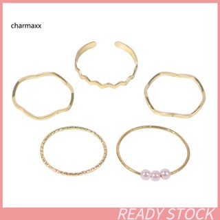 Cx 5 ชิ้น / เซต ผู้หญิง ซ้อนกันได้ คลื่นพลอยเทียม บาง แหวนกลาง แหวนสนับมือ เครื่องประดับ อุปกรณ์เสริม