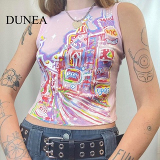 Dunea เสื้อแขนกุด คอกลม พิมพ์ลาย สีชมพู สําหรับเด็กผู้หญิง