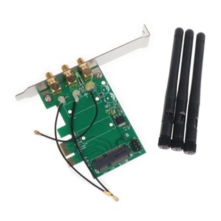 Btsg อะแดปเตอร์การ์ด WiFi Mini PCI-E เป็น PCI-E 1X พร้อมเสาอากาศ 3 ใบ