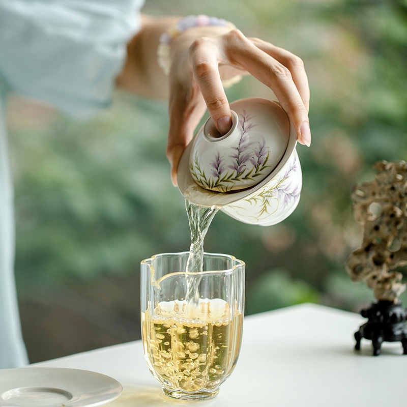 wisteria-ชุดถ้วยชาเซรามิค-ลายดอกไม้-สีเงิน-สําหรับครัวเรือน-a025