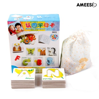 Ameesi การ์ดไม้ปริศนา รูปตัวอักษรสัตว์ ของเล่นเสริมการเรียนรู้เด็ก 26 ชิ้น