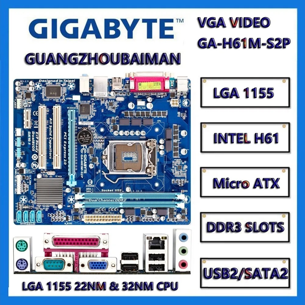 เมนบอร์ด Gigabyte ga-h61m-s2p s2pv s2ph lga 1155 Intel h61 microatx ...