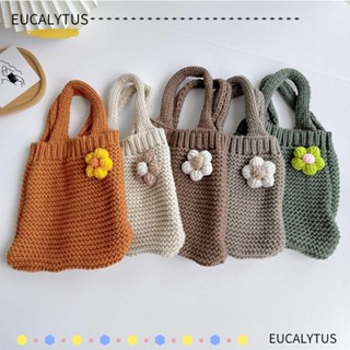 Eutus กระเป๋าถือ ผ้าขนสัตว์ถัก แฮนด์เมด ความจุสูง ลายดอกไม้ สําหรับนักเรียน