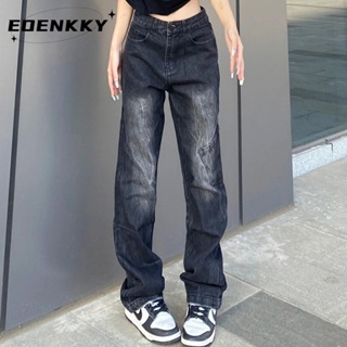 EOENKKY กางเกงขายาว กางเกงยีสน์ผู้หญิง ทรงหลวม ๆ ตรง Retro Hip Hop Pants 2023 NEW Style  Korean Style Chic ทันสมัย fashion A97L0QC 36Z230909