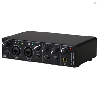 Audioworld บอร์ดเสียงอินเตอร์เฟส USB RHM 2 In 2 พร้อมพาวเวอร์ 48V สําหรับเครื่องมิกเซอร์เสียง ไมโครโฟน XLR TSR TS