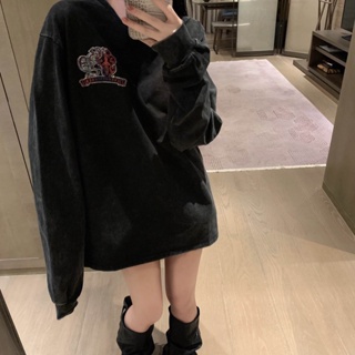 7UIS Chrome Hearts 2023 autumn and winter new front and rear logo embroidery washing sword head fit long sleeve T-shirt womens fashion all-match Leisure