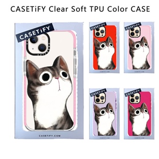 Casetify X เคสโทรศัพท์มือถือ TPU นิ่ม แบบใส ลายแมวแท็บบี้ สีแดง สีชมพู สีม่วง สีชมพู สําหรับ IPhone 15 14 13 12 11 Pro MAX Mini XS MAX XR X SE 6 6S 7 8 Plus