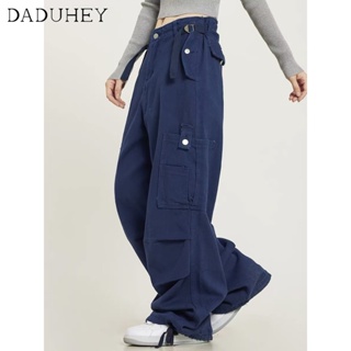 DaDuHey🎈 American Style Y2K Retro High Street Overalls Womens Straight Wide Leg Casual Pants 2023 New Fashion Ins Trousers Cargo Pants